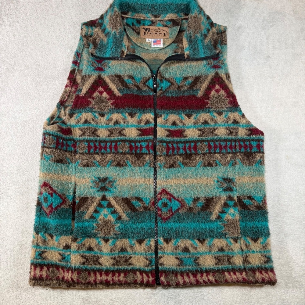 Bear Ridge Outfitters Mens Large Fleece Vest Southwestern Geometric Full Zip USA